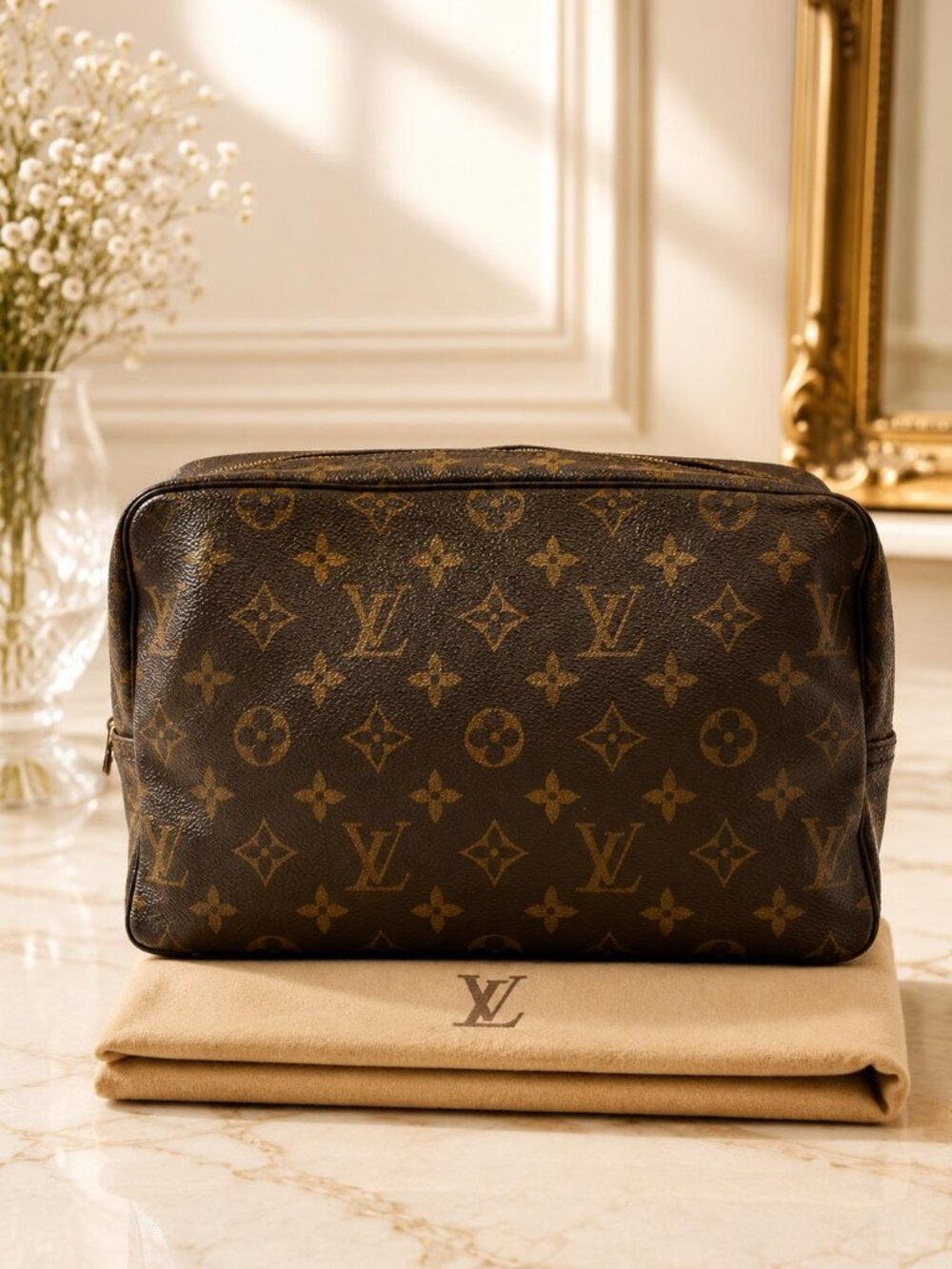 Authentic Louis Vuitton Trousse Toilette 28 Monogram Canvas Cosmetic Pouch